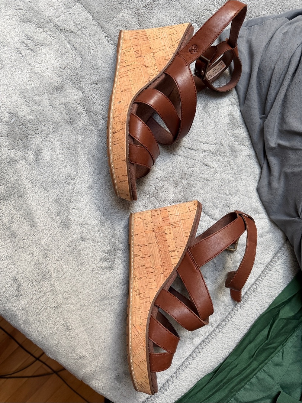 Timberland Women's Tan Leather Crisscross Wedge Sandals